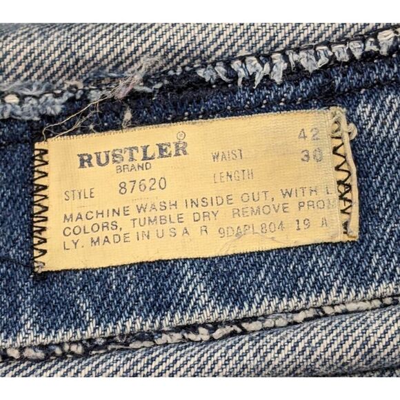 Rustler Mens 1970s Boot Cut Blue Jeans Medium Wash Denim Cotton USA 42x30 West - Picture 6 of 13